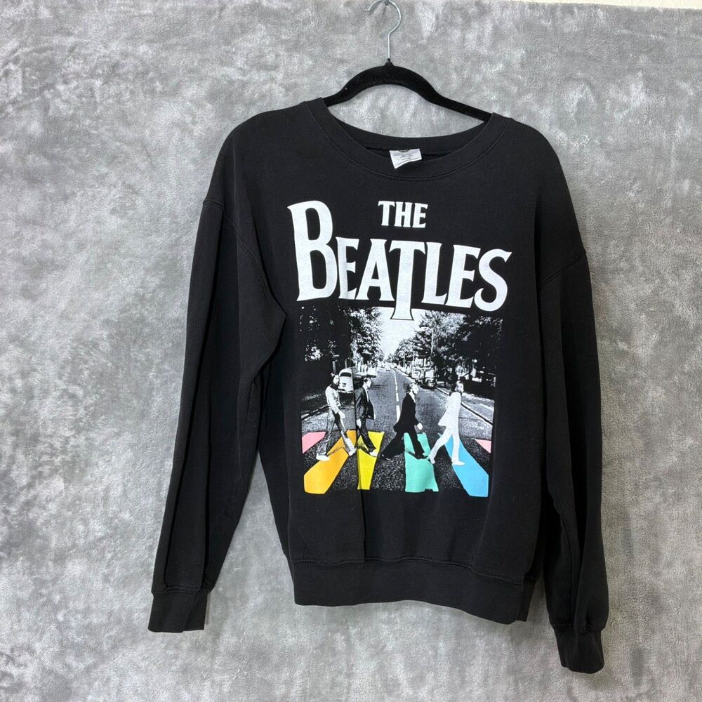 The Beatles Sweatshirt Junior L (11-13) Black Abbey Road Graphic Crewneck Fleece